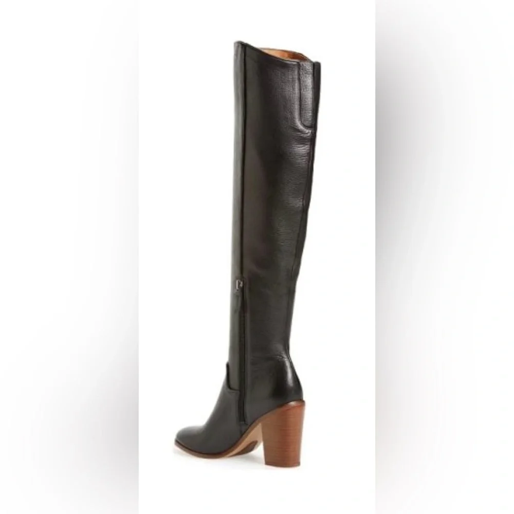 Faye Black Leather Knee-High Boots